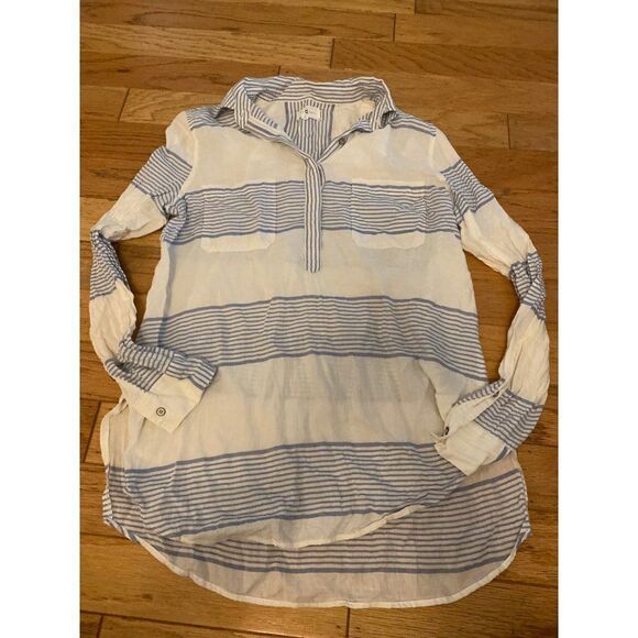 Lou & Grey, women's blue/white striped cotton long sleeve collared pullover sz S - Picture 1 of 9